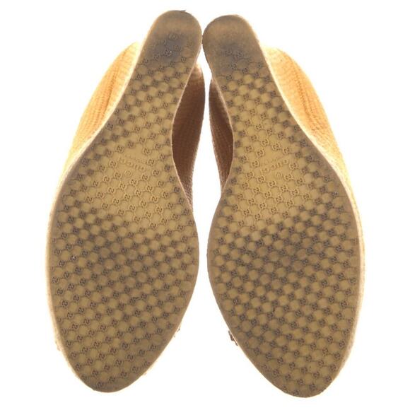 Authentic Gucci Yellow Raffia and Leather Charlotte Horsebit Wedge Pumps Sz 9.5 - Picture 5 of 6